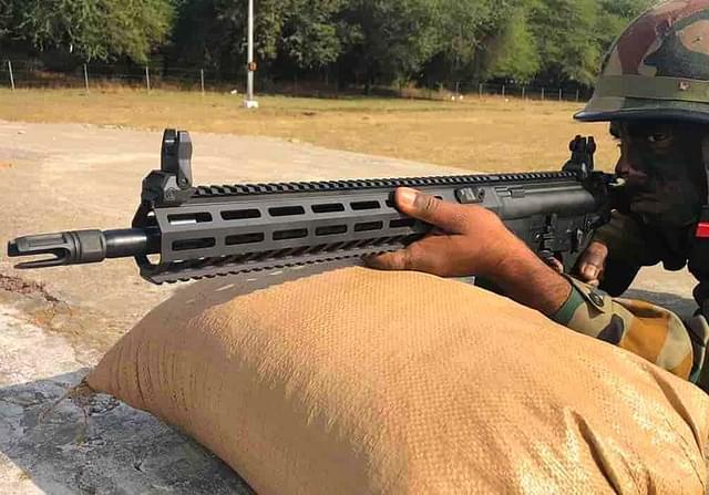 An Indian Army soldier with SIG716 rifle. (Twitter)