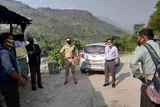 Champawat district officials on a border inspection visit in May 2020. 