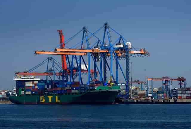 A ship anchored at Visakhapatnam Seaport on February 2, 2016 in Visakhapatnam, India. It is India’s second largest port by volume of cargo handled. (Abhijit Bhatlekar/Mint via Getty Images)&nbsp;