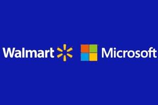 Logos of Walmart and Microsoft. 