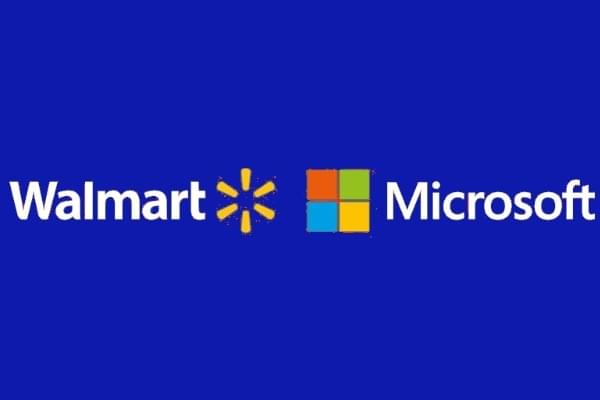 Logos of Walmart and Microsoft. 