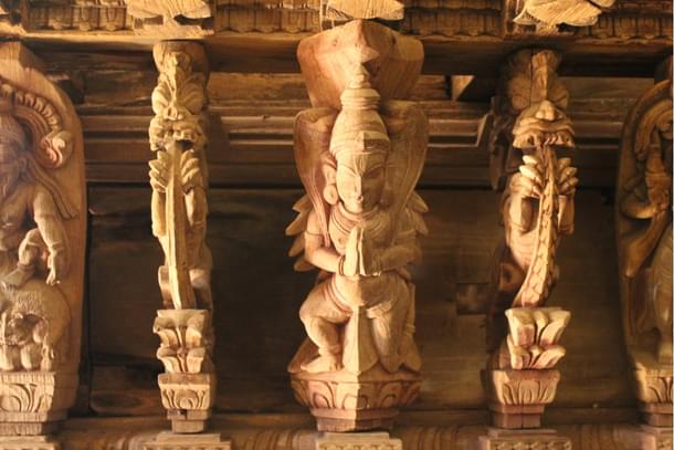 Garuda flanked by Yalis the Hindu dragon sentinels.