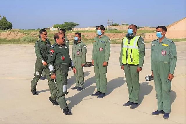 Air Chief Marshal R K S Bhadauria during his visit to the airbase (Pic Via PIB Website)