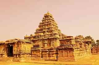 Left: Virupaksha Temple from southwest corner; Right: A Nandi shrine. (Arian Zwegers/Wikipedia)
