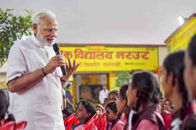 Prime Minister Narendra Modi interacts with school children on his birthday. (PIB/Twitter)