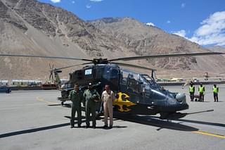 Air Marshal Harjit Singh Arora, Vice Chief of the Air Staff, standing near a LCH in Ladakh. (IndianAirForce/Twitter)