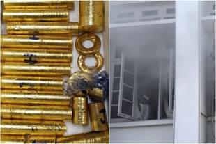Left: smuggled gold; Right: smoke coming out of a window at the state secretariat. 