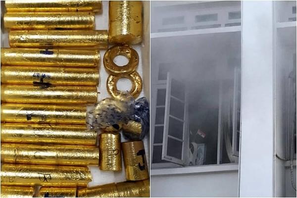 Left: smuggled gold; Right: smoke coming out of a window at the state secretariat.&nbsp;