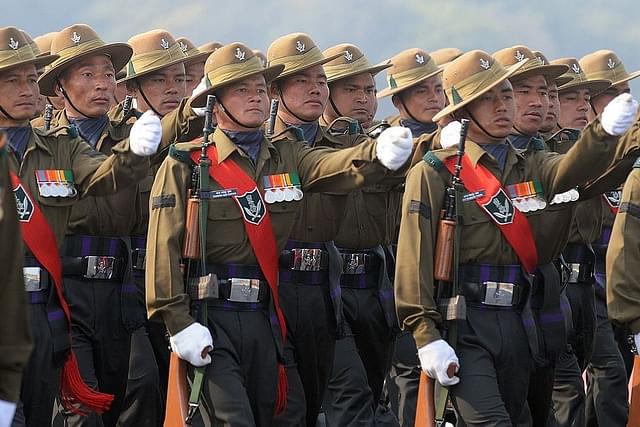 Army Soldiers From Gorkha Regiment with a distinctive hat. (PRAKASH SINGH/AFP/Getty Images)