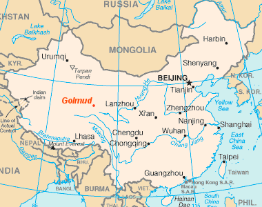 Location of Golmud in China. 
