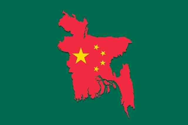 Chinese flag and map of Bangladesh.&nbsp;