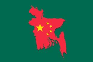 Chinese flag and map of Bangladesh. 