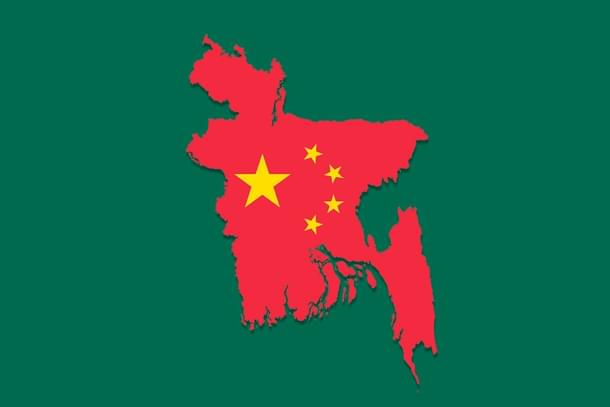 Chinese flag and map of Bangladesh. 