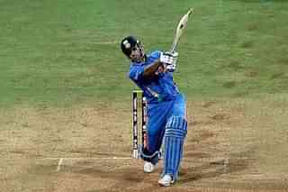 M S Dhoni hitting the world cup winning shot for India in the 2011 cricket world cup