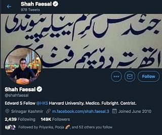 Screengrab of Shah Faesal's Twitter profile on Monday (10 August)