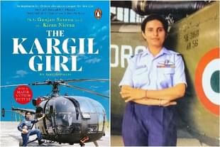 Cover of the book The KARGIL GIRL (left) and retired IAF pilot Gunjan Saxena (right). 