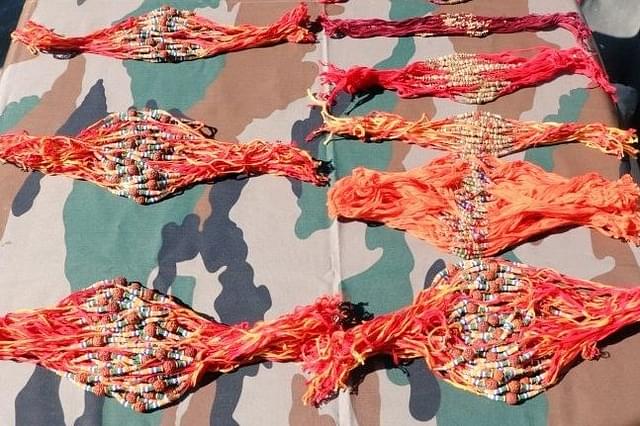 Indigenous rakhis sent by people to soldiers of the Bihar Regiment at a forward post in Ladakh.