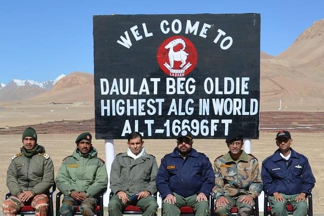 Vice Chief of Air Staff, Air Marshal Harjit Singh Arora along with senior officers of Indian Air Force and Indian Army during his visit to Daulat Beg Oldie Advanced Landing Ground on 7 August.&nbsp; (Indian Air Force)