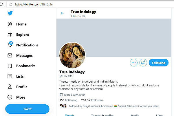 True Indology Twitter page.