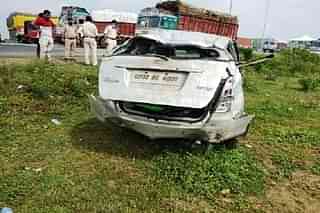 Overturned car of UP Police