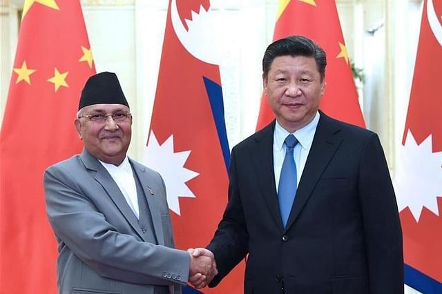 Nepali PM K P Oli with Xi Jinping. (via Twitter)