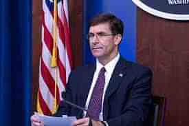 Defense Secretary Mark Esper addresses virtual attendees of the Aspen Security Forum from the Pentagon Briefing Room, Washington, D.C., Aug. 5, 2020. (DoD photo/Jack Sanders)