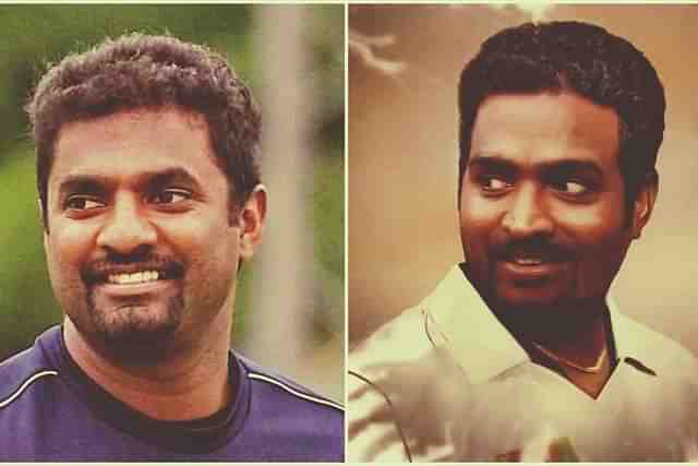 Muttiah Muralitharan (L) and Vijay Sethupathi as Muralitharan 