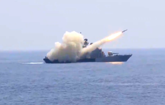 INS Prabal firing anti-ship missile. (Screengrab from a video posted by the Indian Navy) (Representative Image)
