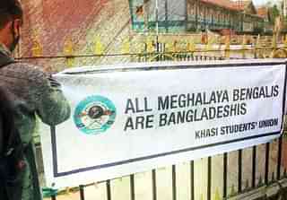 A poster calling non-tribals ‘Bangladeshis’ put up in Meghalaya.&nbsp;