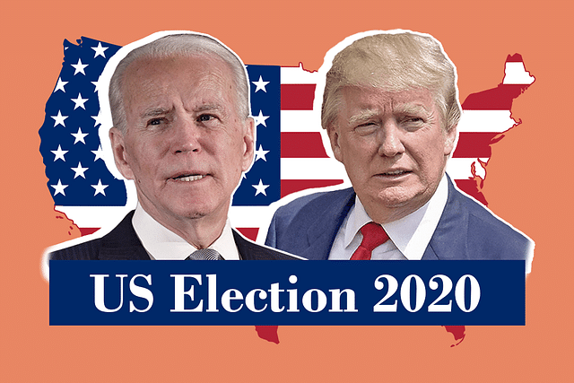 Democratic Party’s presidential candidate Joe Biden and US President Donald Trump (right). (Illustration: Swarajya Magazine) &nbsp;