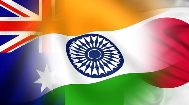 India, Japan And Australia's flags