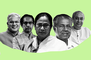 From left to right, Chief Ministers of Chhattisgarh, Maharashtra, West Bengal, Kerala and Odisha. (Illustration: Swarajya Magazine)