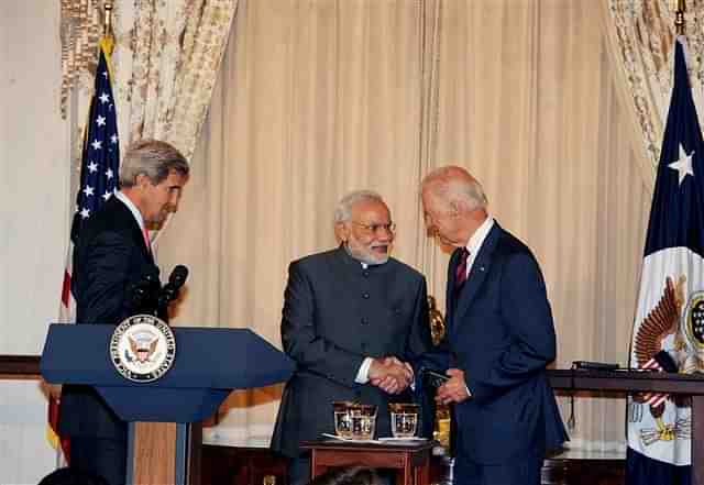 In this 1 October, 2014 Prime Minister Narendra Modi greets the then US Vice President Joe Biden in Washington DC. (file image) PTI