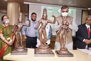 Minister  Prahlad Singh Patel with the recovered idols.