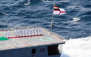 INS <i>Mumbai</i> with Indian Navy flag. 