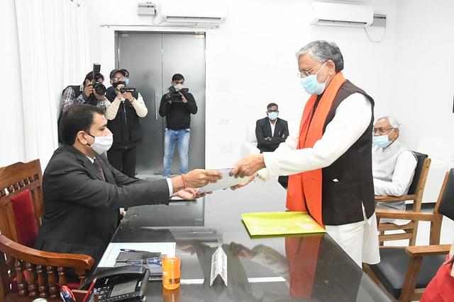 Sushil Kumar files nomination papers in the presence of Bihar Chief Minister Nitish Kumar.