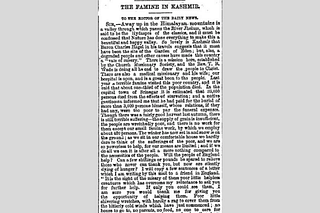 Figure 2. The Famine in Kashmir – Letter by E Downes, Medical Missionary of Kashmir, 16 December 1878, The Daily News