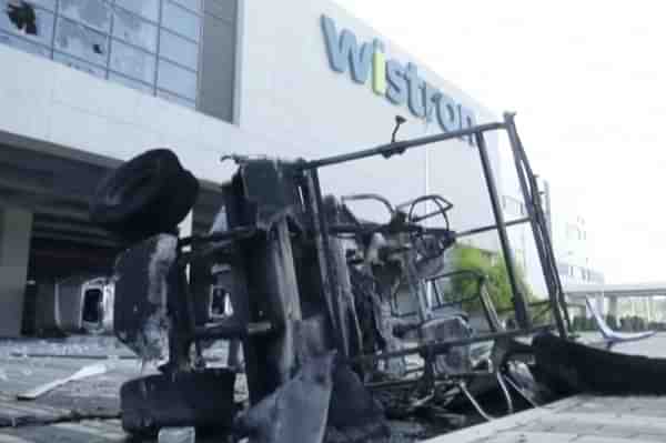 A damaged buggy at Wistron, Kolar.