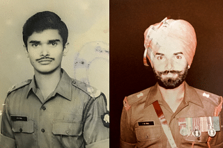 Brigadier I N Rai as Second Lieutenant during the 1971 War (left); With the Ceremonial Turban of the Sikh Light infantry (Right)