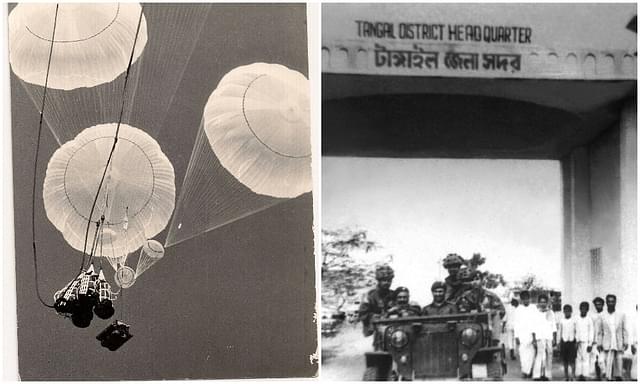 Tangail Airdrop (left) and Indian troops at Tangail District Headquarter (right).&nbsp;