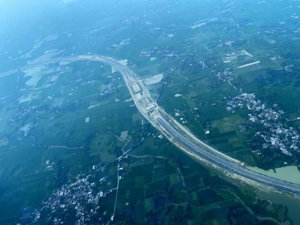 An aerial view of an under-construction expressway in Uttar Pradesh. 