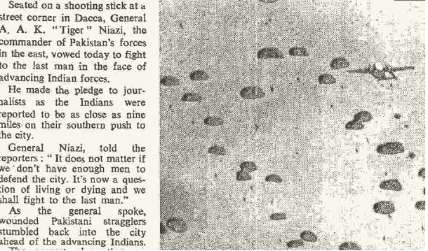 A picture of an Indian airdrop operation in The Times, London. (<a href="https://bit.ly/3gPNrUU">The Times Archive</a>)