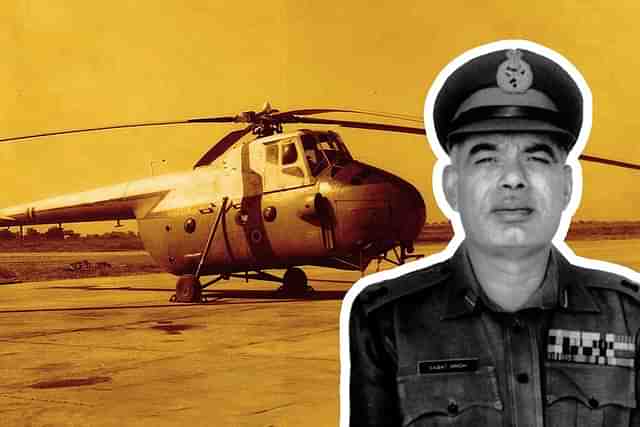 Lieutenant General Sagat Singh and an Indian Mi-4 helicopter.&nbsp;