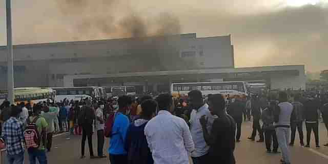 Smokes erupting out of Wistron facility. (Source: Express)