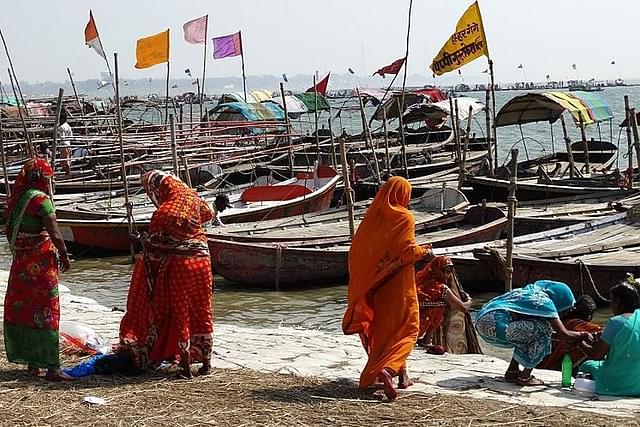Women on Yamuna riverbank at Magh Mela festival sangam site in Allahabad.&nbsp;