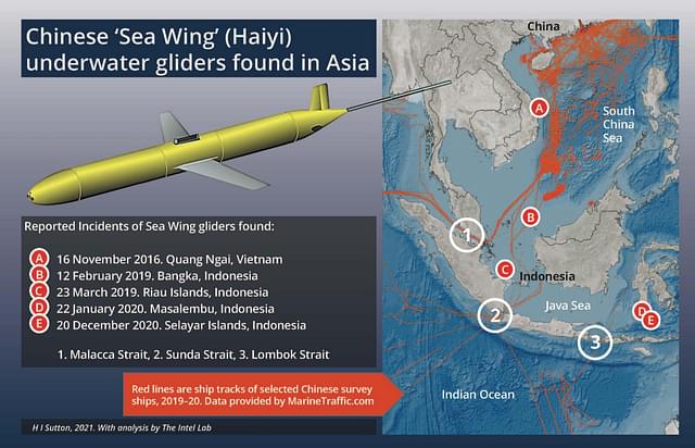 Location of Chinese underwater drones when discovered in Indonesian waters. (HI Sutton/Twitter)