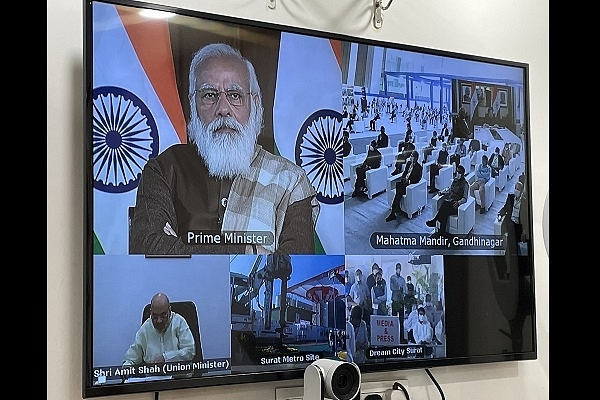 PM Modi performs Bhoomi Poojan for Ahmedabad Metro Rail Project Phase-II and Surat Metro Rail Project through video conferencing (Source: @MoHUA_India/Twitter)