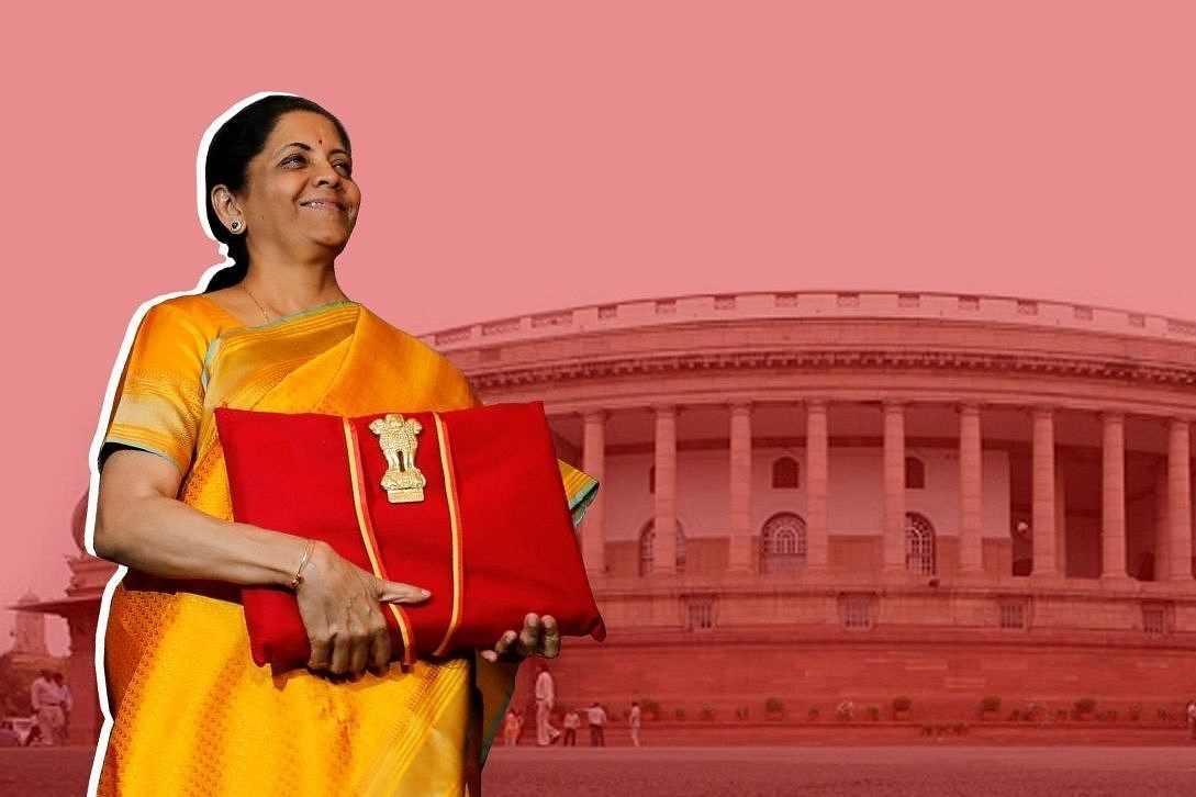Finance Minister Nirmala Sitharaman outside Parliament before presenting the Budget for 2019-20. 