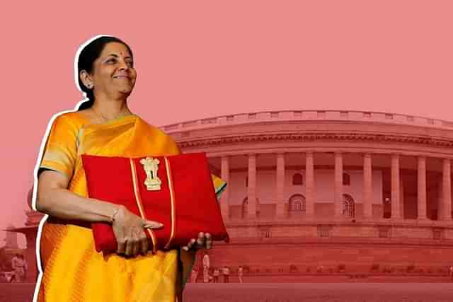 Finance Minister Nirmala Sitharaman outside Parliament before presenting the Budget for 2019-20. 