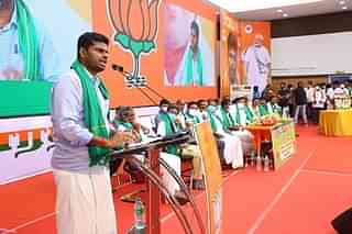Former IPS officer and BJP poster boy, K Annamalai, addressing a gathering in Tamil Nadu. 